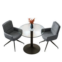 ESSGRUPPE DE-39489 3-teilig, Glastisch und 2 Drehstühlen mit Stoffbezug Dunkelgrau - Dunkelgrau, Metall (85/75/85cm) - ComfortXL