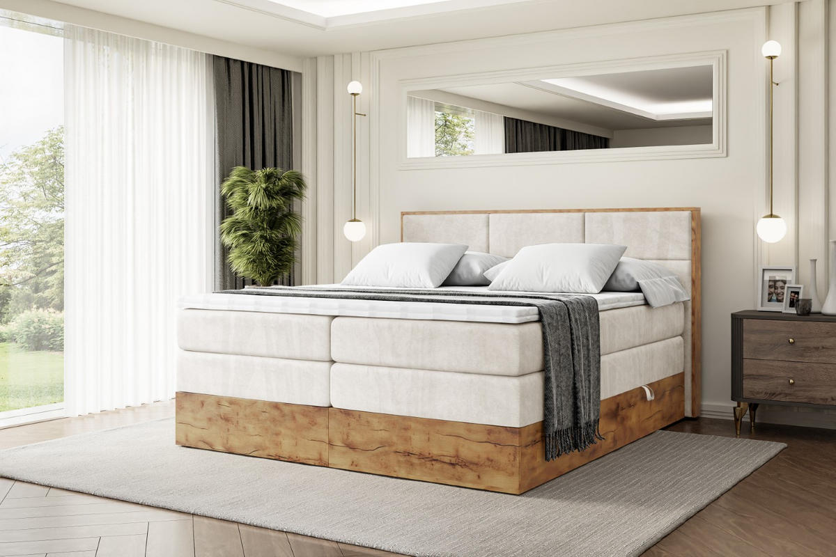 BOXSPRINGBETT mit Matratze H3|H4 und Lattenrost - LOLLI1 KING-160x200 - Beige Casablanca - Beige, Holzwerkstoff (160/200cm) - ALTDECOR