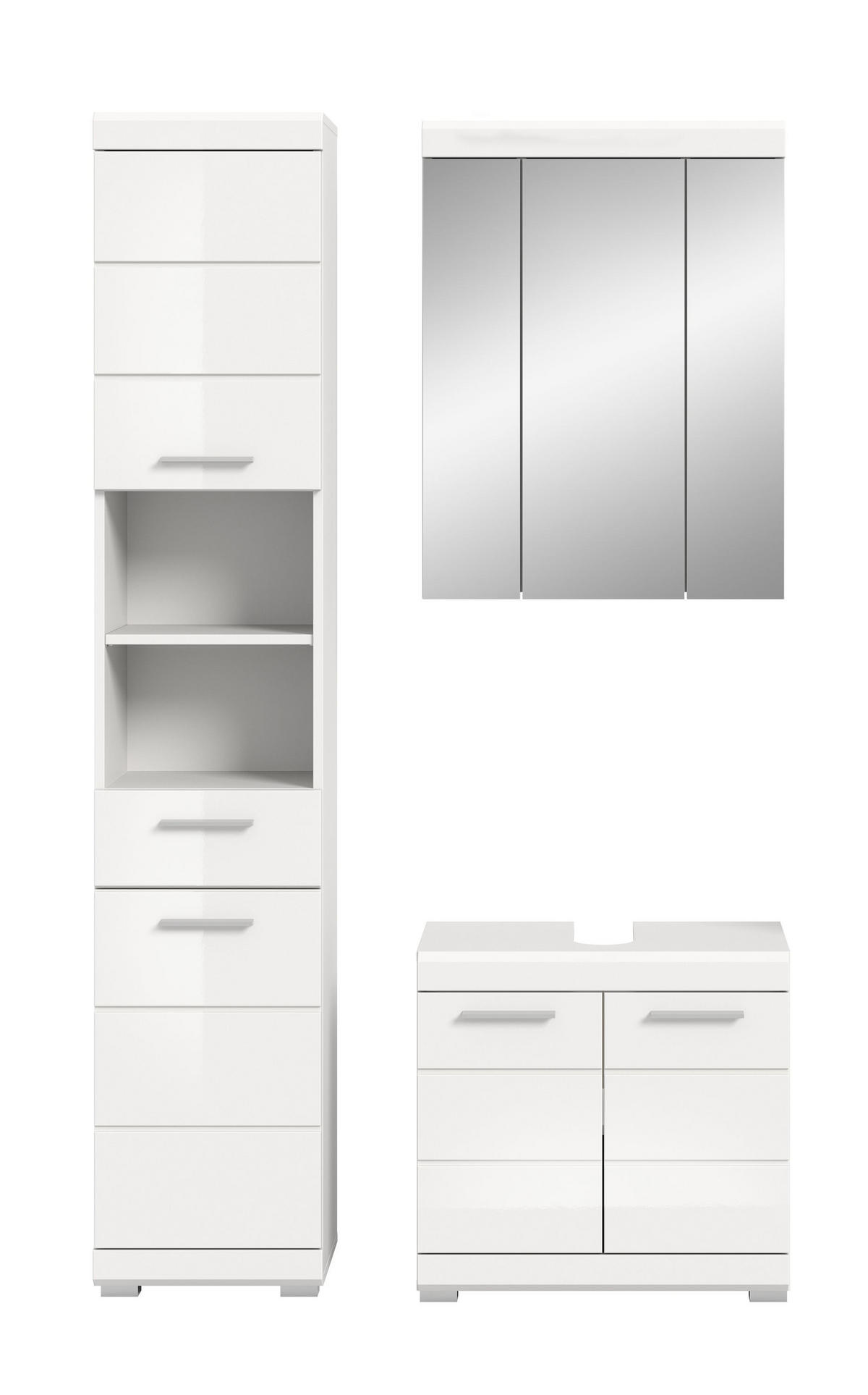 BADKOMBINATION 3tlg. Scout Bad in weiß Nachbildung und weiß hochglanz B/H/T: 112x191x34 cm - Weiß, Holz (112/191/34cm)