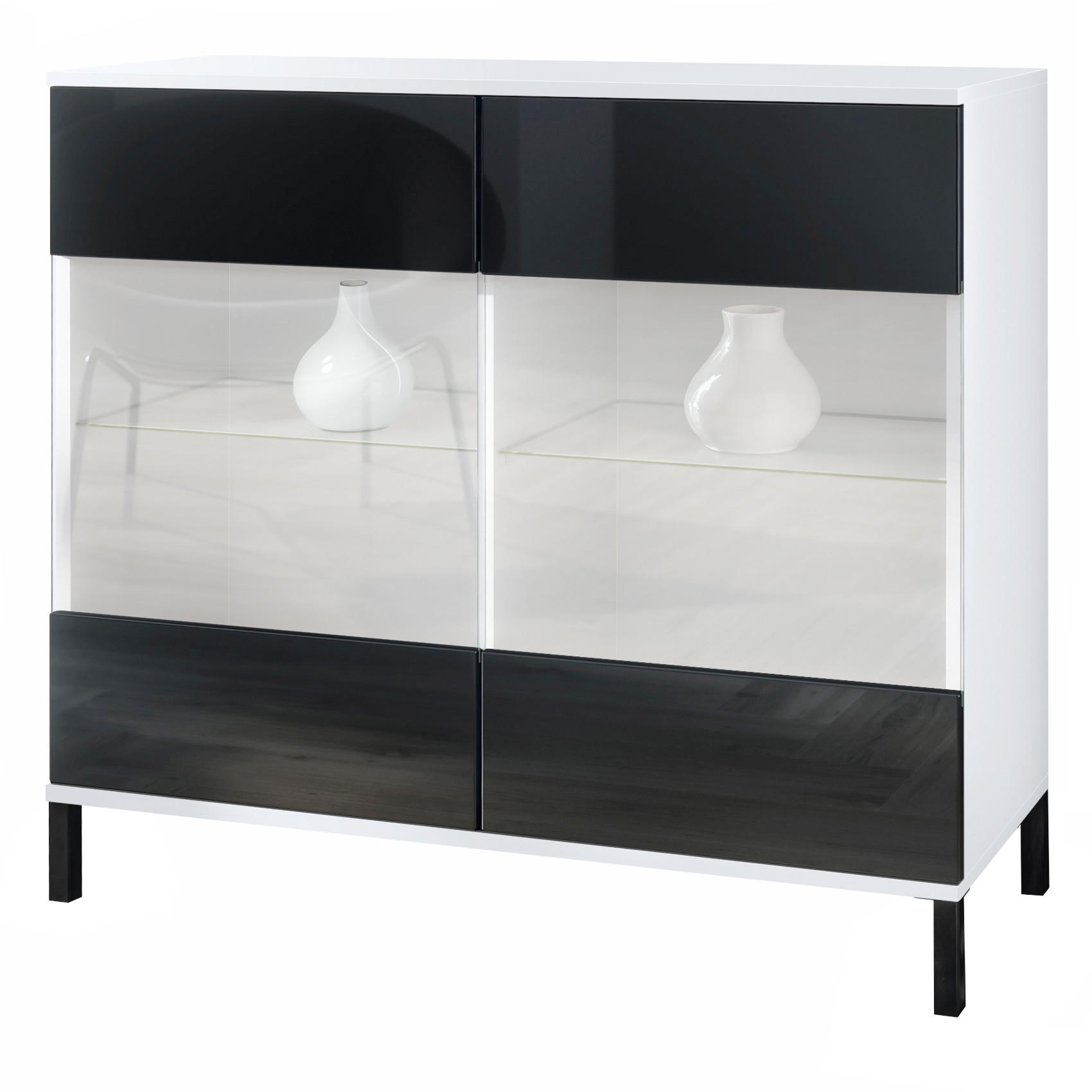 KOMMODE Bari Schwarz Hochglanz - Schwarz Hochglanz, Holzwerkstoff (92.5/83.5/35cm) - Vladon