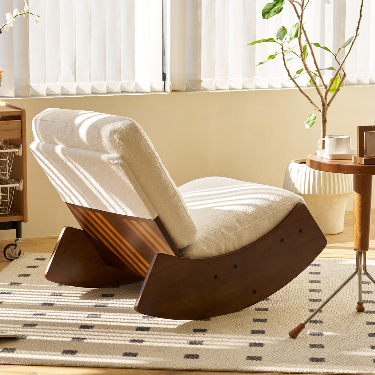 SCHAUKELSTUHL Schaukelsessel ohne Armlehnen,ergonomisch,gepolstertem Kissen, Chenille, Weiß - Weiß, Holz (61.5/71.9/89.9cm) - LVHOM