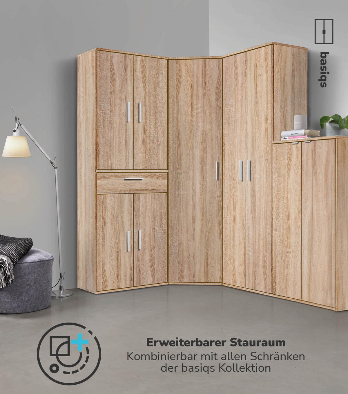 MEHRZWECKSCHRANK Der Lange - Weiß/Sonoma Eiche, Holzwerkstoff (60/180/34cm) - Mokebo