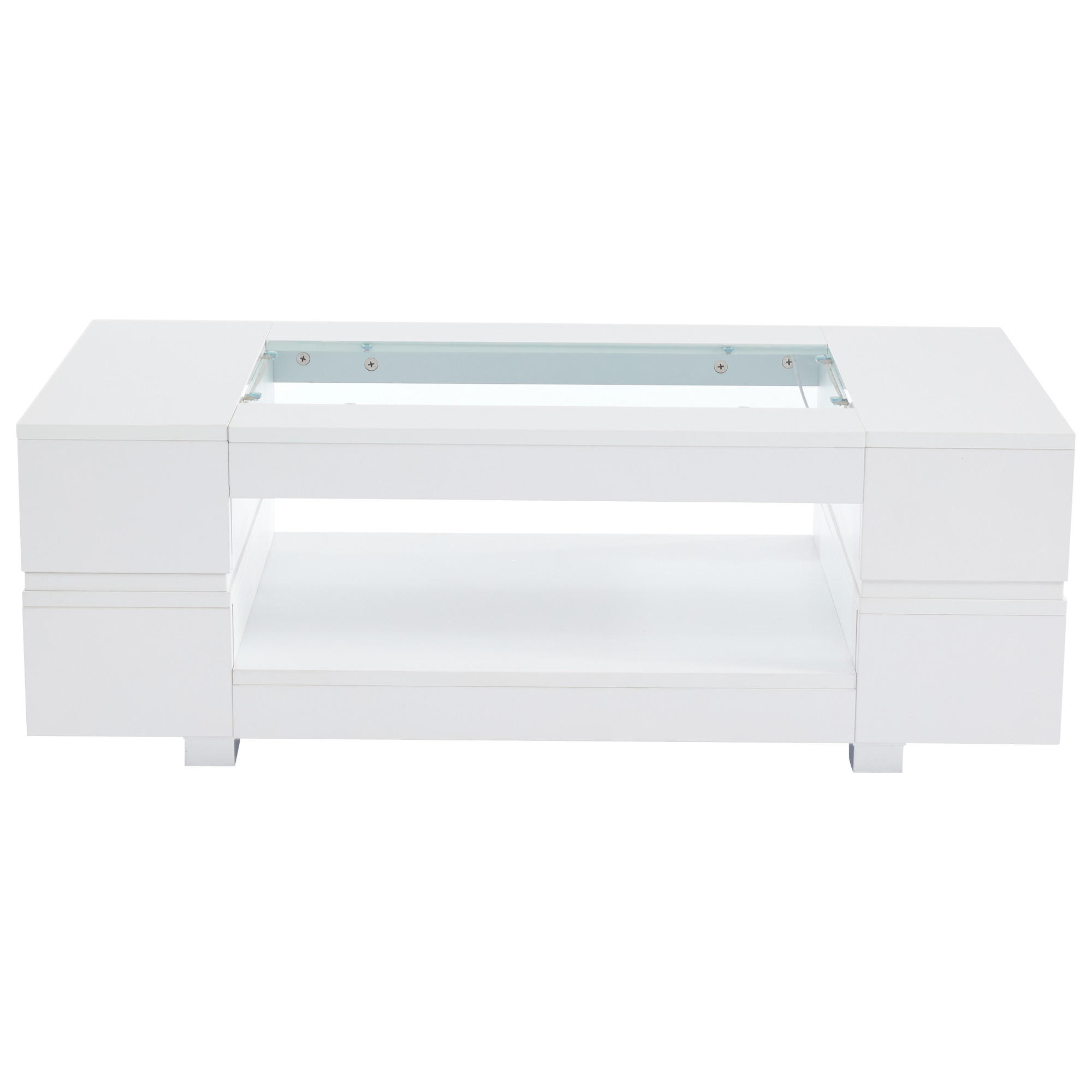 COUCHTISCH Weiß Hochglanz mit LED und Glasablage 100/50/35 cm - Weiß, Holzwerkstoff (50/100/35cm) - PANGIVO