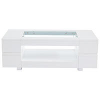 COUCHTISCH Weiß Hochglanz mit LED und Glasablage 100/50/35 cm - Weiß, Holzwerkstoff (50/100/35cm) - PANGIVO