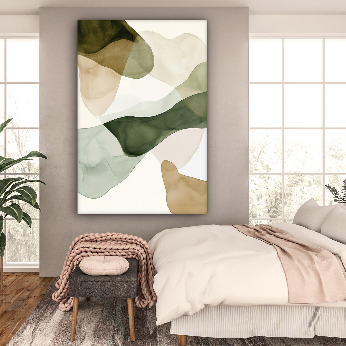LEINWANDBILD Japandi - Abstrakt - Grün Deko Groß 90x140 cm - Salbeigrün, Textil (90/140cm) - MuchoWow