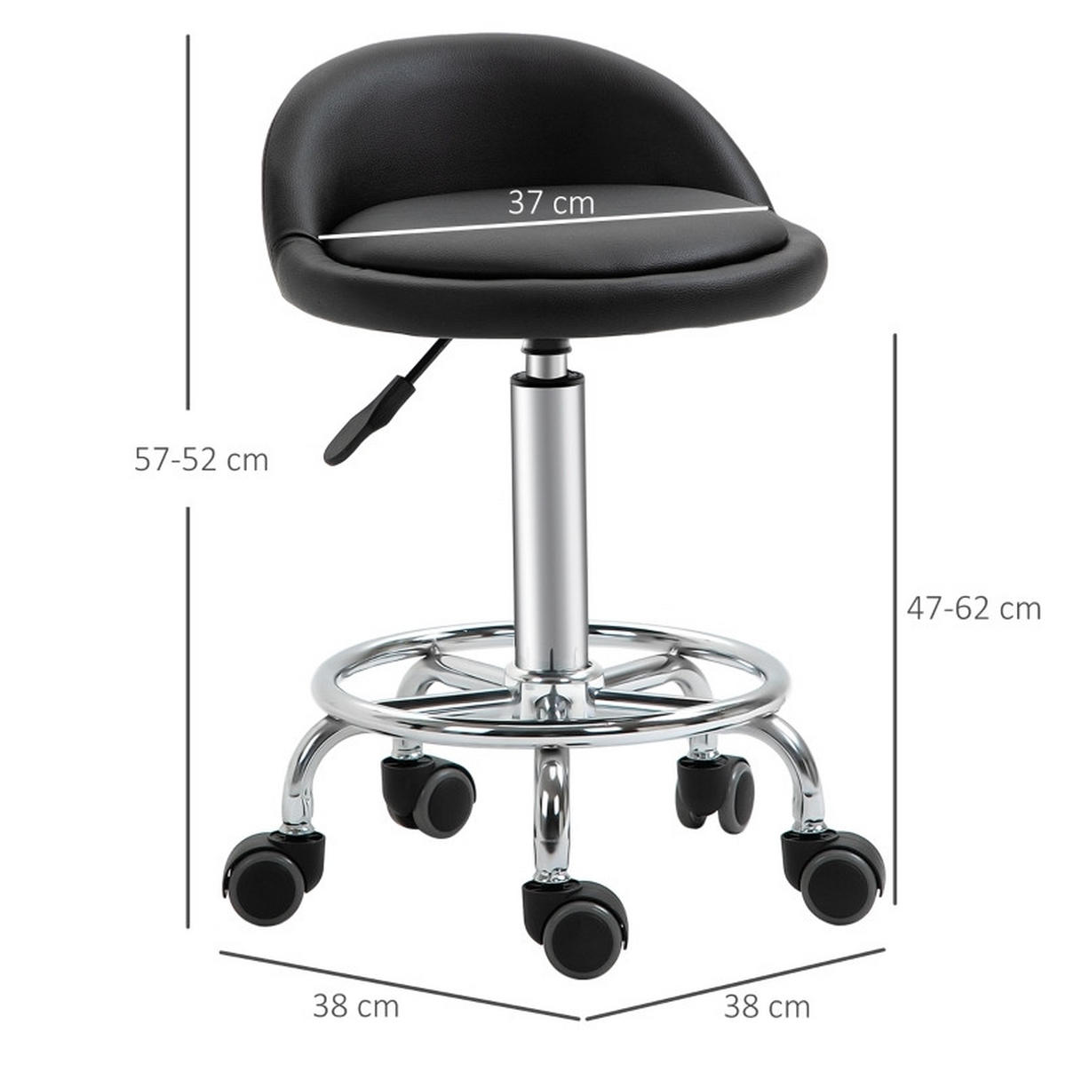 ROLLHOCKER im 2er-Set in Schwarz 38x38x72 cm, höhenverstellbar von 57 bis 72 cm - Schwarz, Kunststoff (38/72/38cm) - IVMEU