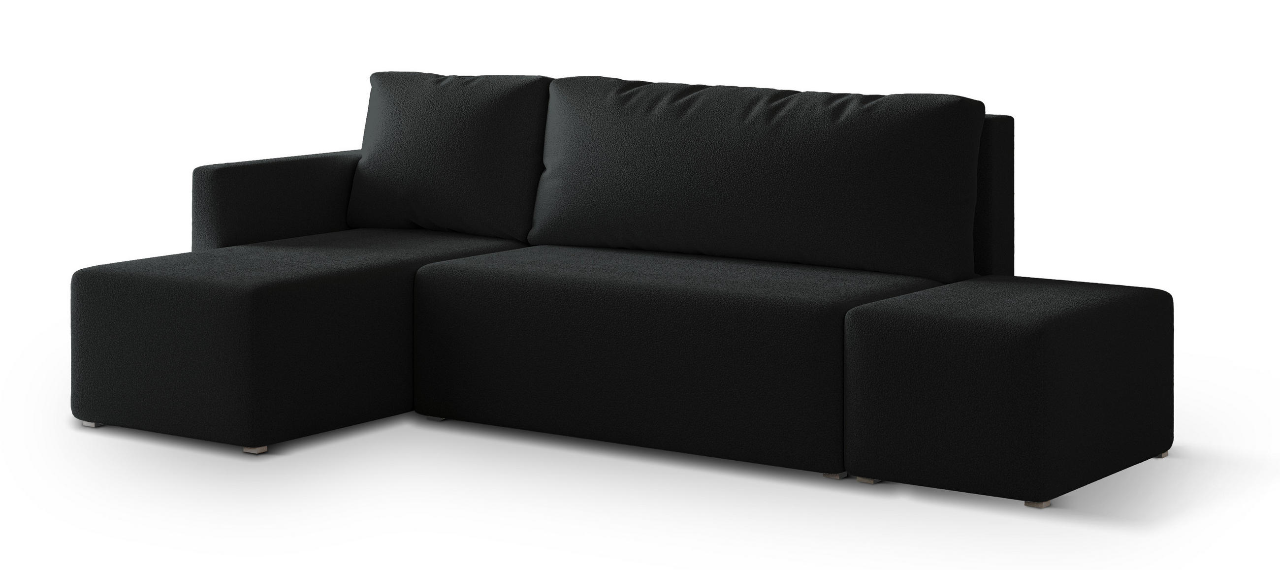 ECKSOFA VELOTTI L-S Schwarz Boucle-Stoff mit Schlaffunktion - Schwarz, Holz (261/143cm) - MASSENO