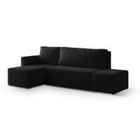 ECKSOFA VELOTTI L-S Schwarz Boucle-Stoff mit Schlaffunktion - Schwarz, Holz (261/143cm) - MASSENO