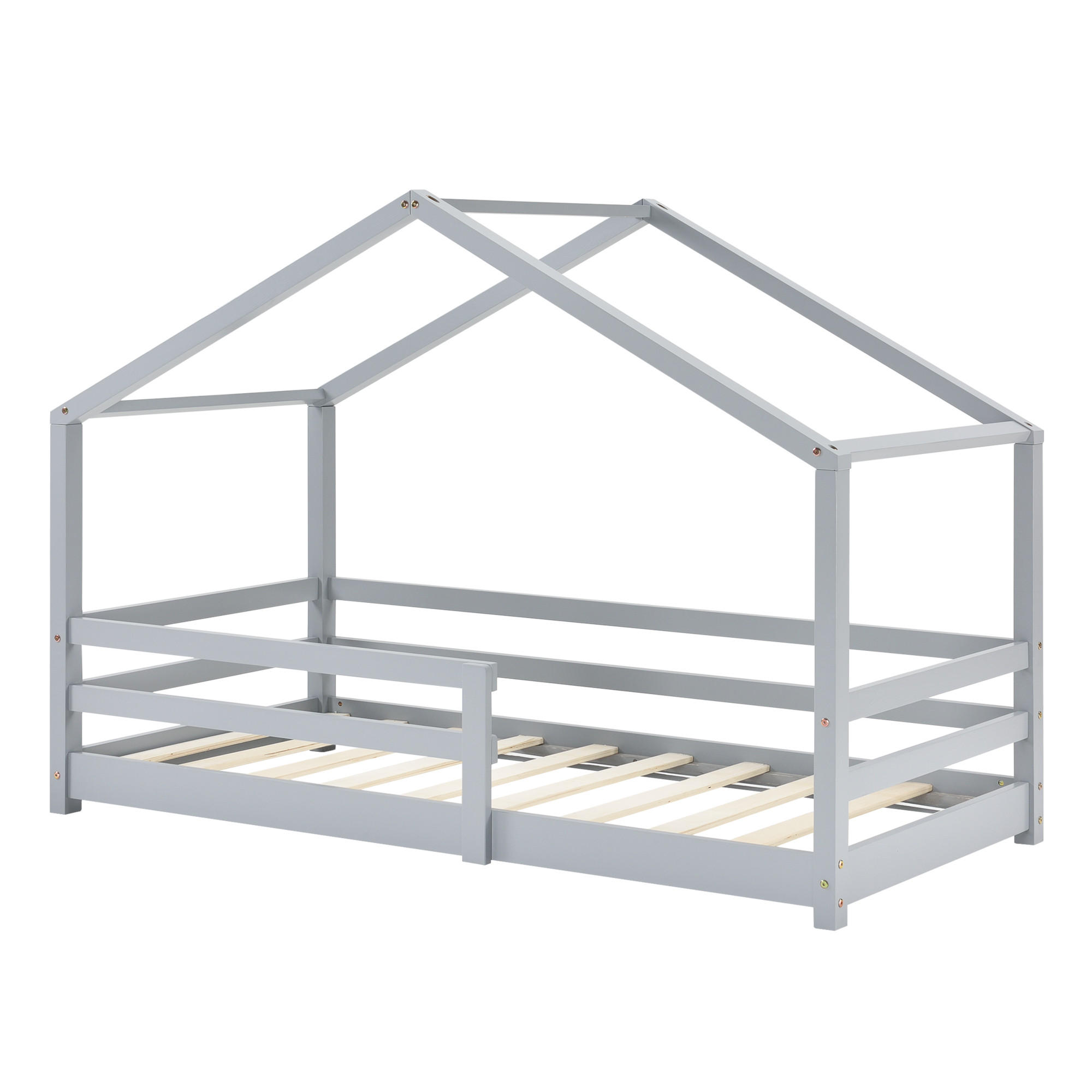 HAUSBETT Knätten - Hellgrau, Holz (90/200cm) - [en.casa]