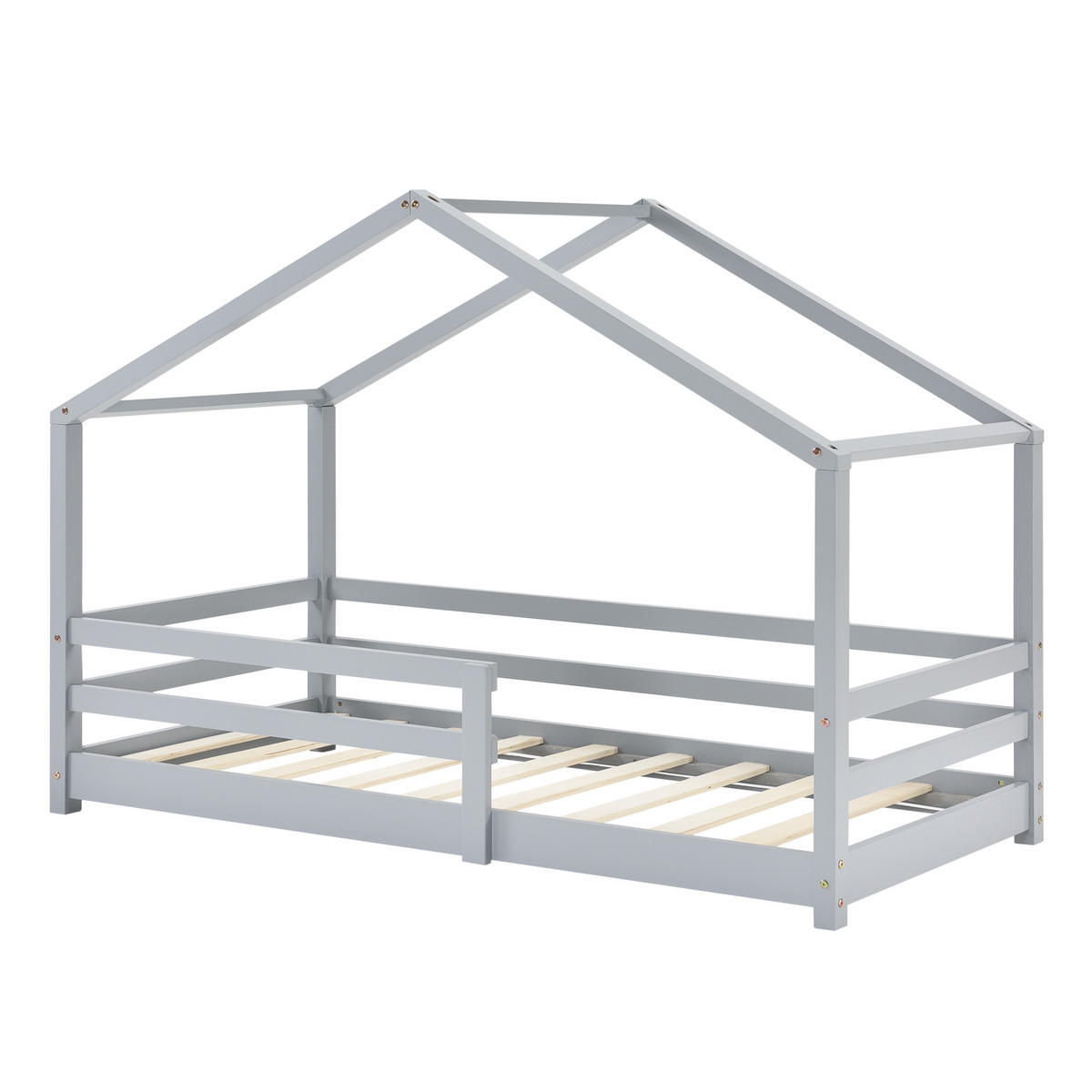 HAUSBETT Knätten - Hellgrau, Holz (90/200cm) - [en.casa]