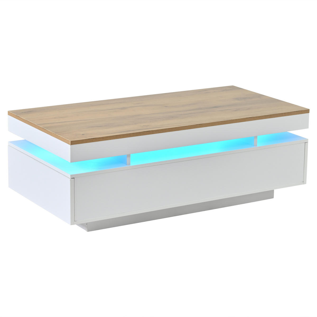 COUCHTISCH 100/50/35 cm weiß/holzfarben aus Spanplatte mit 2 Schubladen und LED-Beleuchtung - Weiß, Holzwerkstoff (100/50/35cm) - OKWISH
