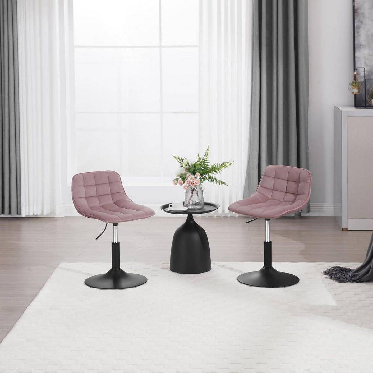 BARHOCKER Mehrzweck 360° Schwenken Samt, Rosa - Schwarz/Rosa, Textil/Metall (42.5/72/45cm) - Woltu