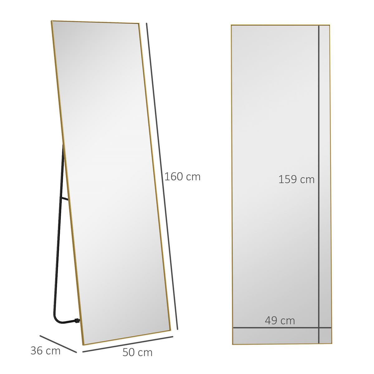 STANDSPIEGEL DE-17926 50x160 cm mit 3-in-1 Nutzung Gold - Goldfarben, Glas (50/160/4cm) - ComfortXL