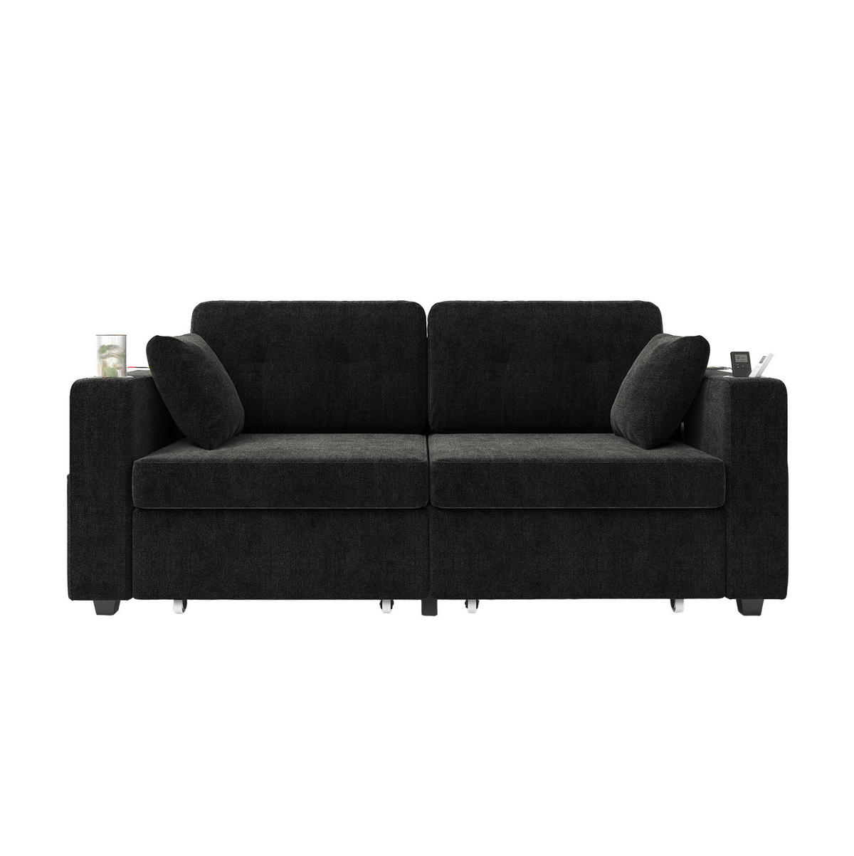 2-SITZER Sofa aus Chenille 172x75x82 cm in Schwarz mit USB & Stauraumschubladen - Schwarz, Textil (75/82/172cm) - Modfu