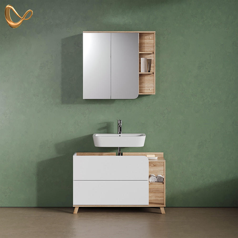 BADMÖBEL-SET Marano, Sonoma/Weiß, 2-teilig - Weiß/Sonoma Eiche, Holzwerkstoff (100/65/35cm) - Livinity®