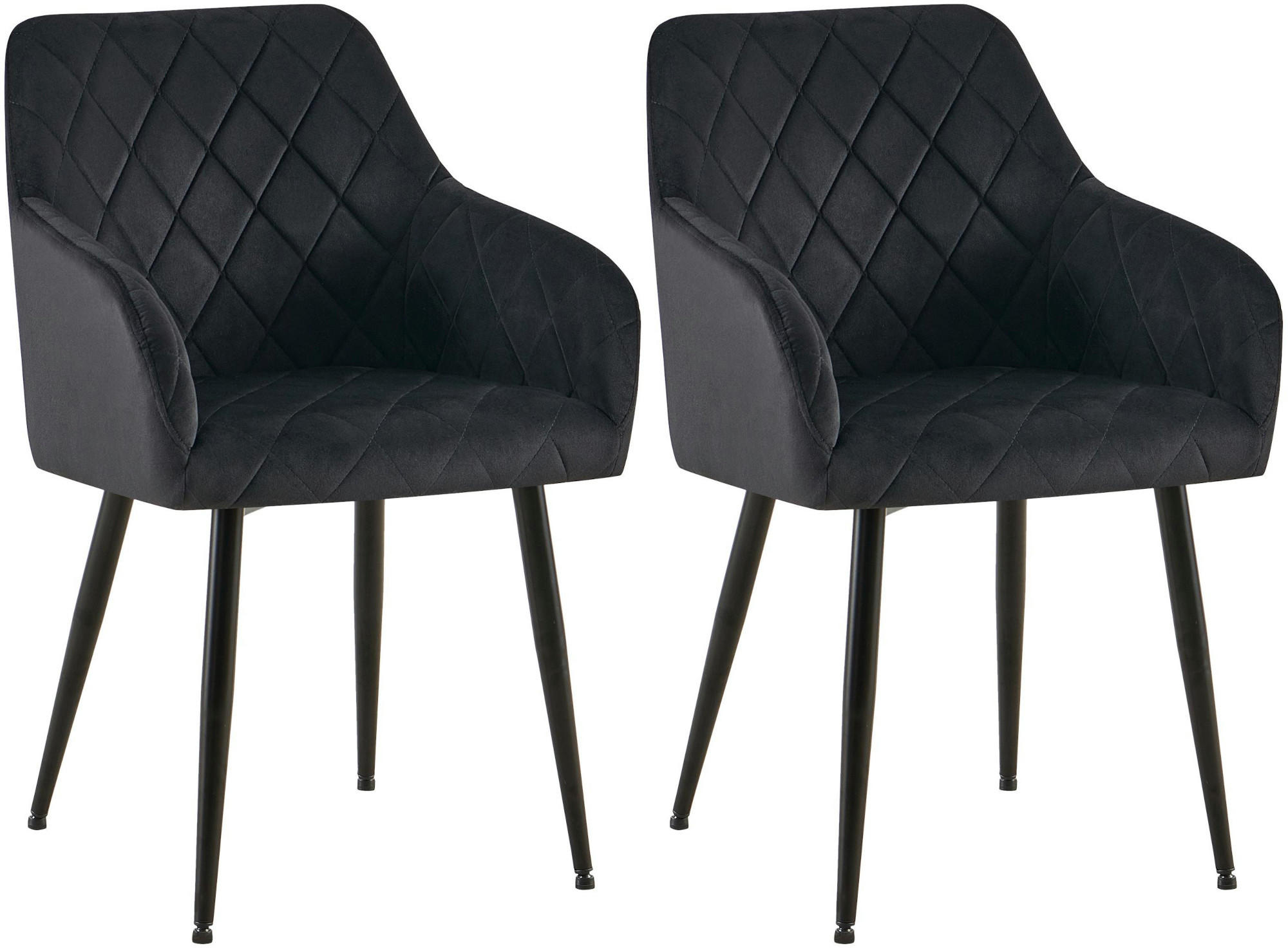 ARMLEHNENSTUHL 2er Set Samt Schwarz - Schwarz, Textil (53/83/61cm) - CLP