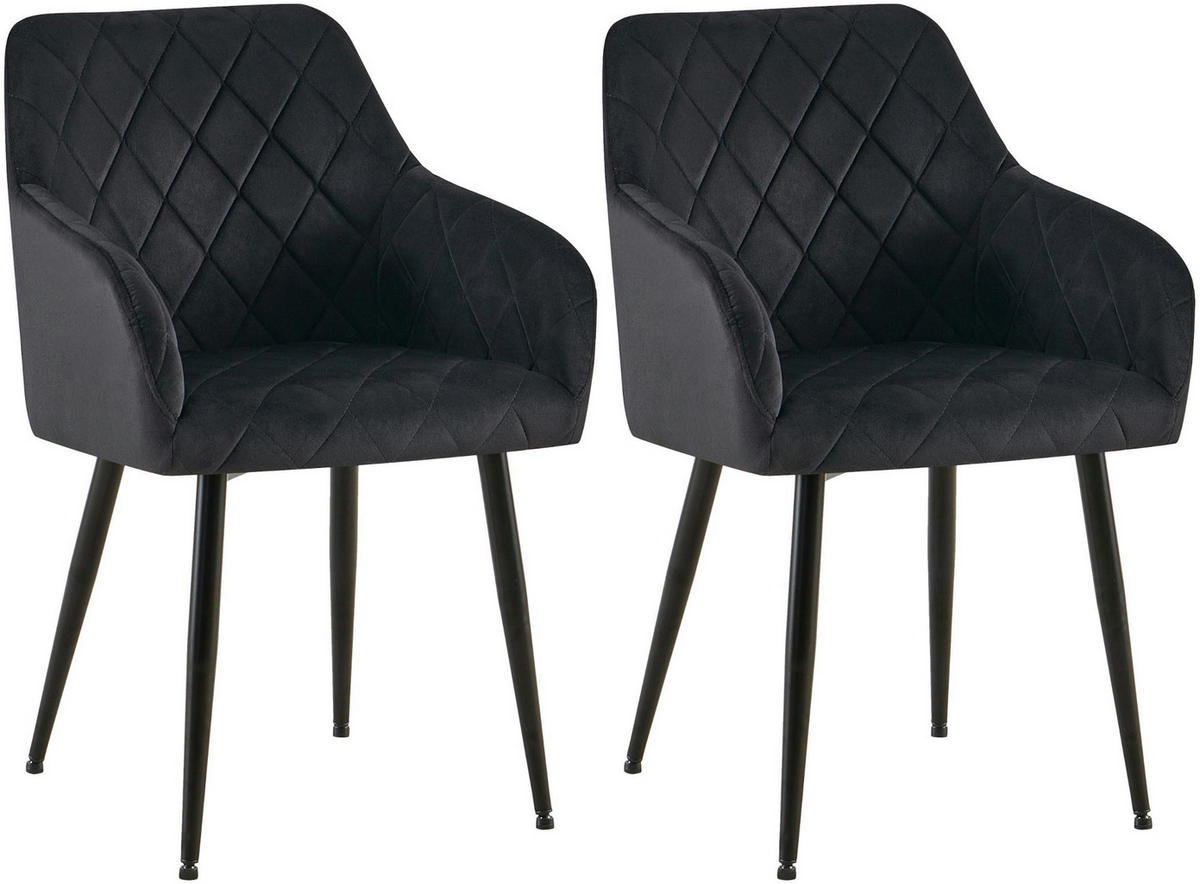 ARMLEHNENSTUHL 2er Set Samt Schwarz - Schwarz, Textil (53/83/61cm) - CLP