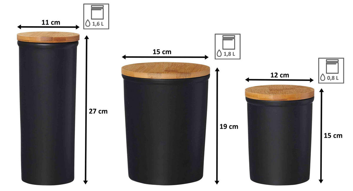VORRATSDOSEN-SET Jasper schwarz-braun 3er Set - Schwarz/Braun, Keramik (1/1/1cm) - Ritzenhoff Breker