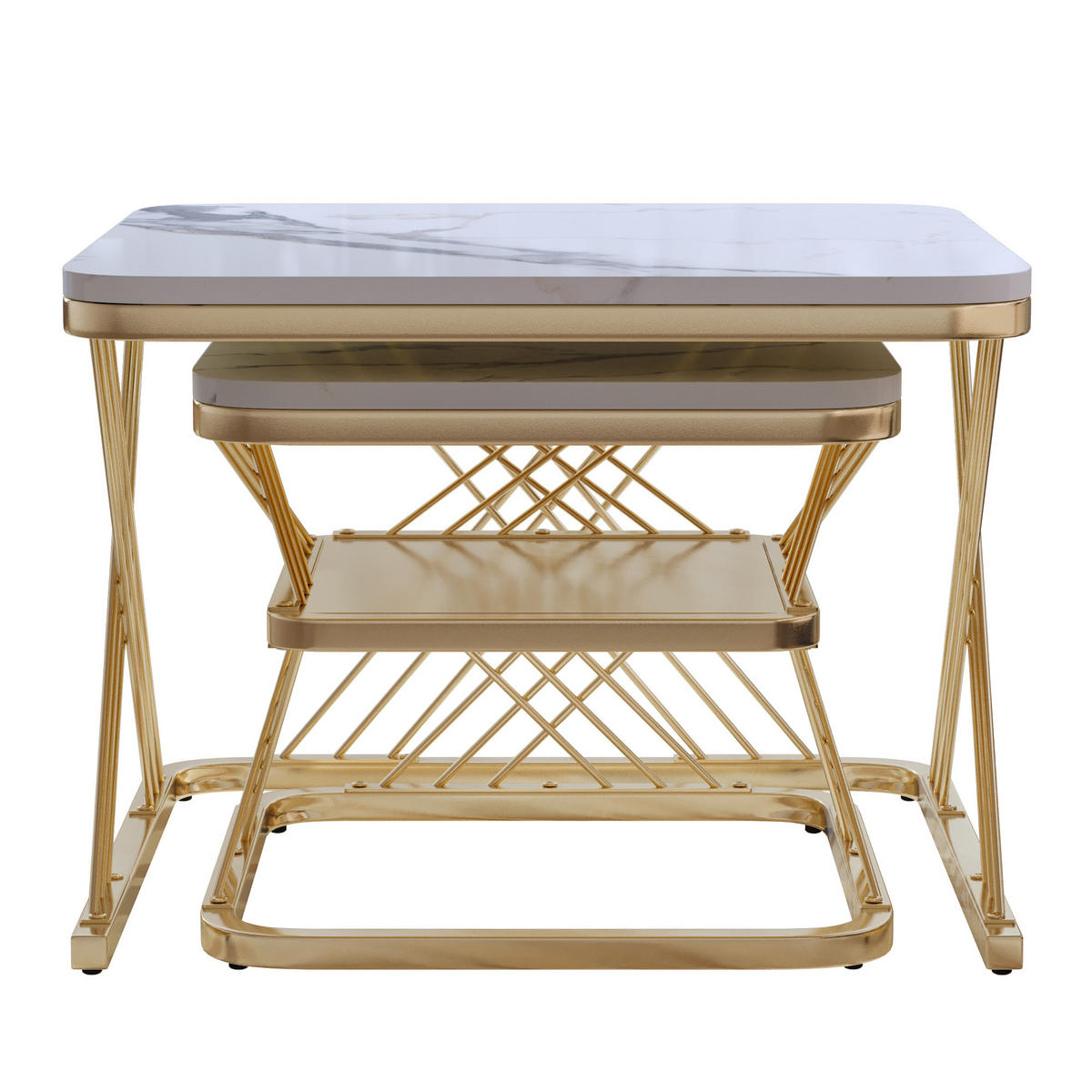 COUCHTISCH 2er Set Beistelltisch Eckig, Gold - Goldfarben, Metall (60/60/45cm)