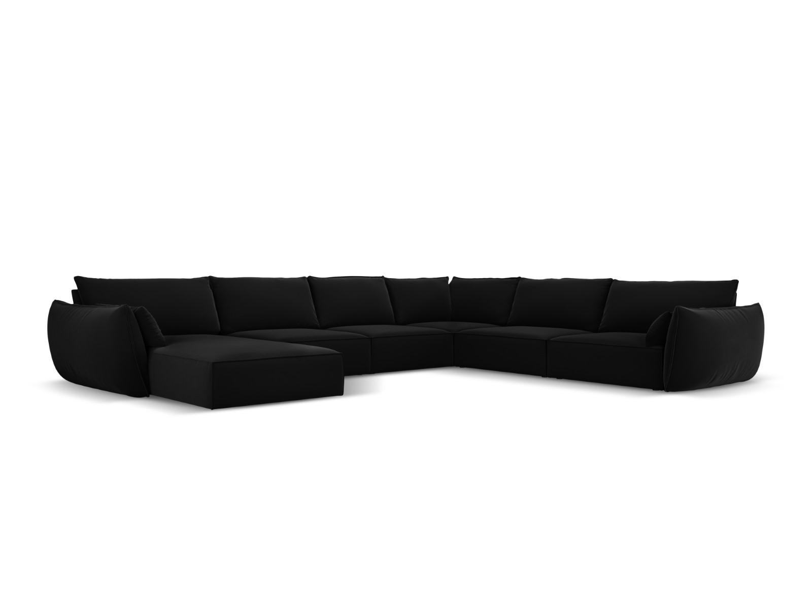 PANORAMASOFA rechts Kaelle aus Samt schwarz 8 Sitzplätze - Schwarz, Textil (284/85/384cm) - Micadoni