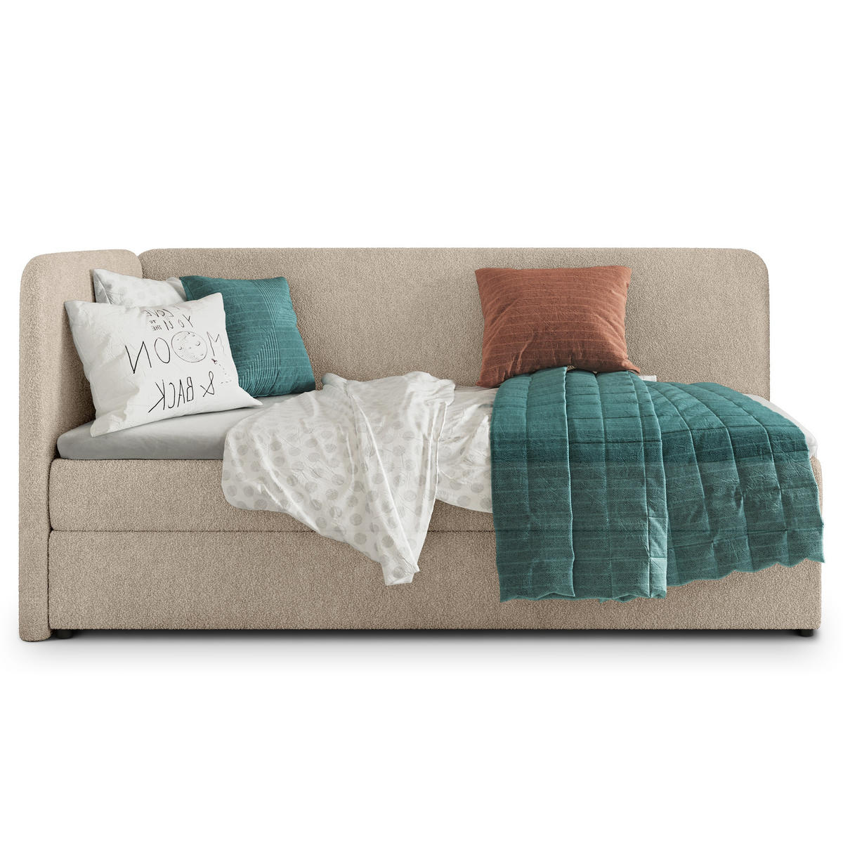 POSTEL BOXSPRING GINA 90x200 cm, s matrací a úložným prostorem, béžová - béžová, kompozitní dřevo/textil (90/200cm) - MASSENO