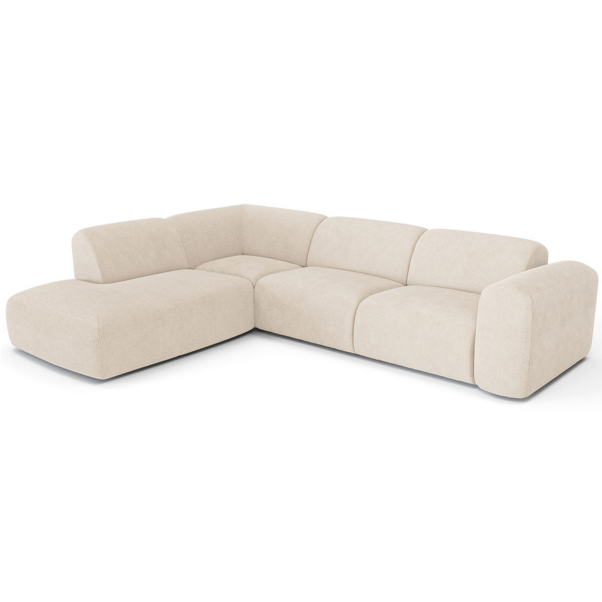 ECKSOFA LINKS Gerippter Samt Creme 269cm - Creme, Textil (221/269cm) - Sia Home