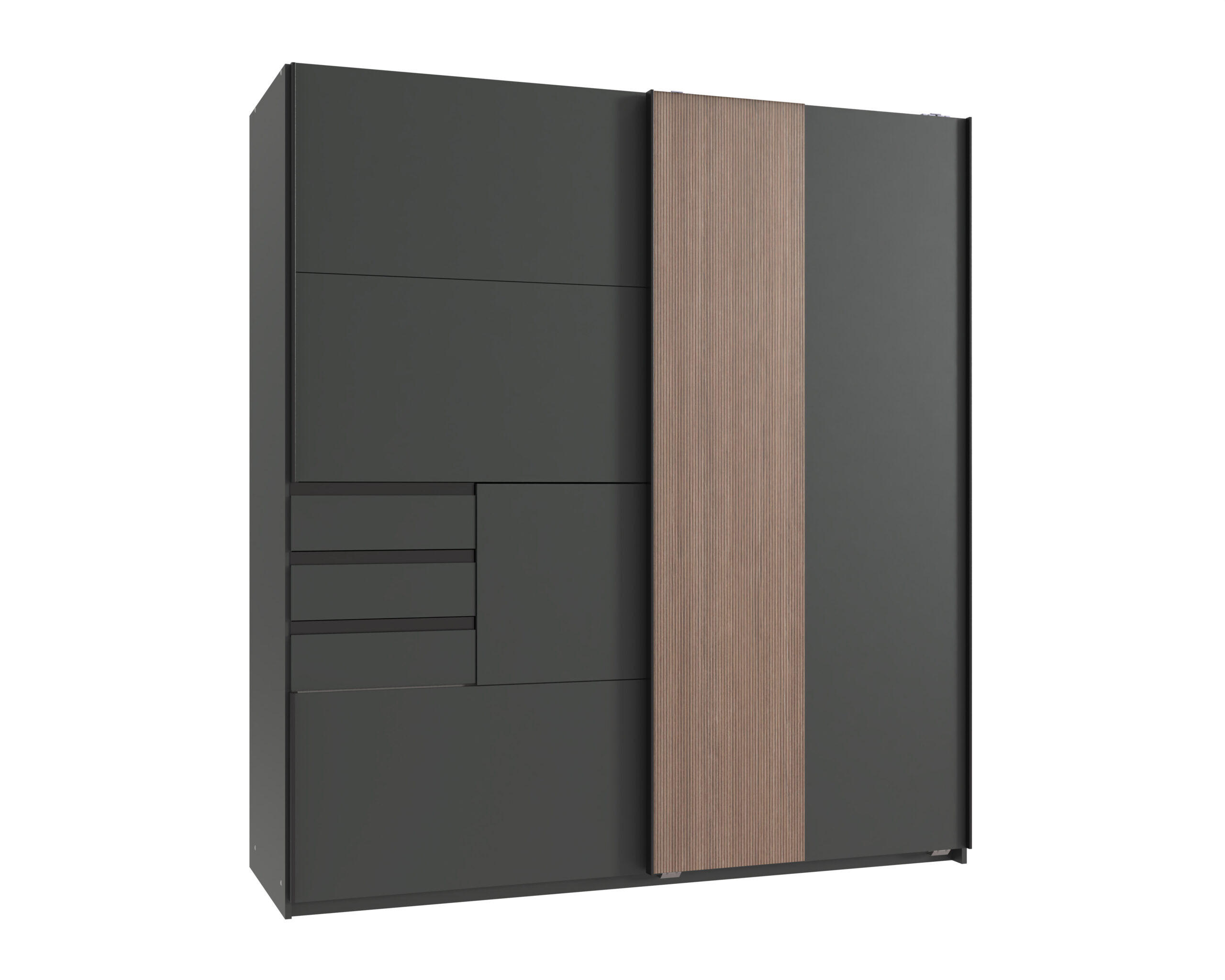 KLEIDERSCHRANK Coburg in Grafit mit Multiplex- Optik - Schwebetürenschrank - Grau, Holzwerkstoff (180/198/65cm)