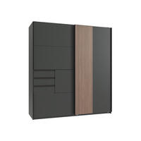 KLEIDERSCHRANK Coburg in Grafit mit Multiplex- Optik - Schwebetürenschrank - Grau, Holzwerkstoff (180/198/65cm)