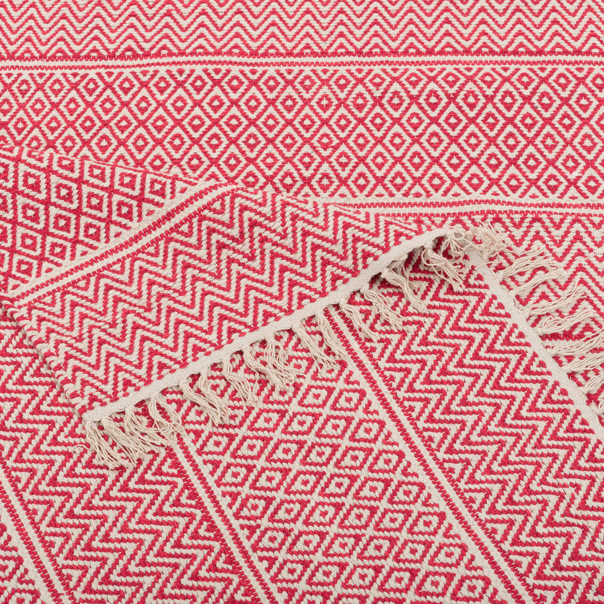 BAUMWOLLE NATUR KELIM TEPPICH SANDY STRIPES - Rot, Textil (90/160cm) - Pergamon