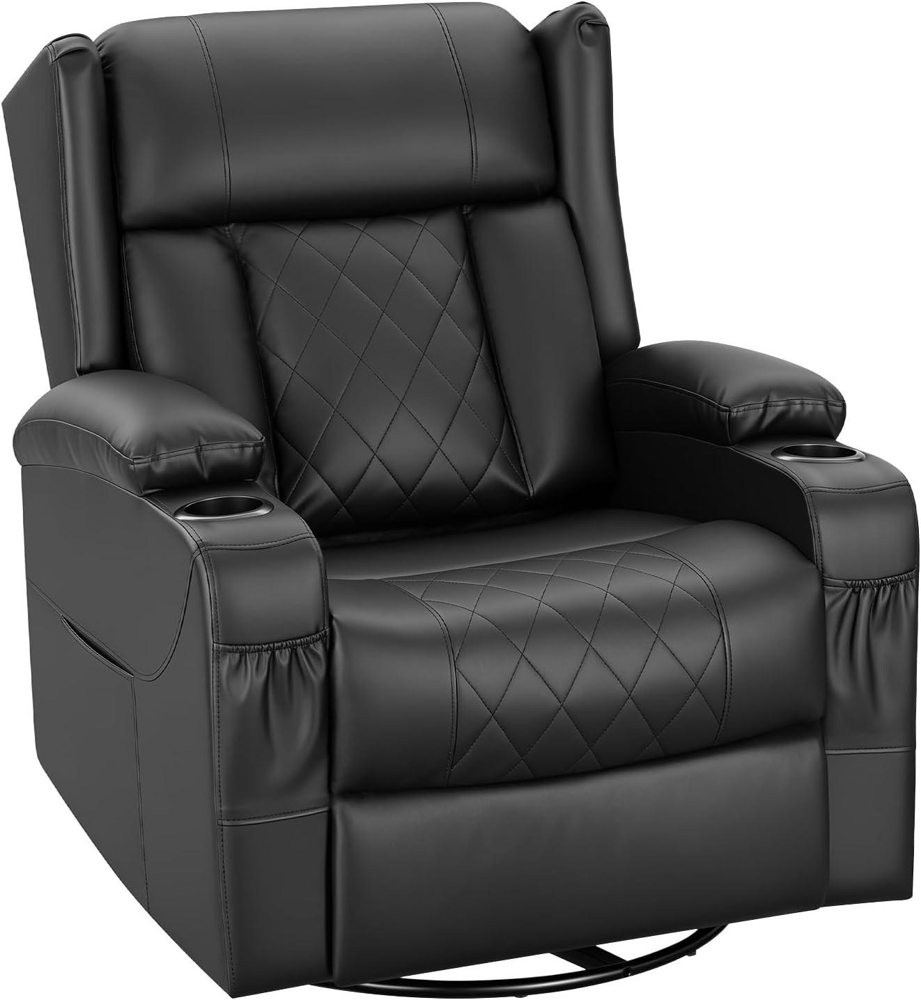 RELAXSESSEL mit Liegefunktion, drehbar, Kunstleder, Schwarz - Schwarz, Kunststoff (87/103.5/94.5cm) - Woltu
