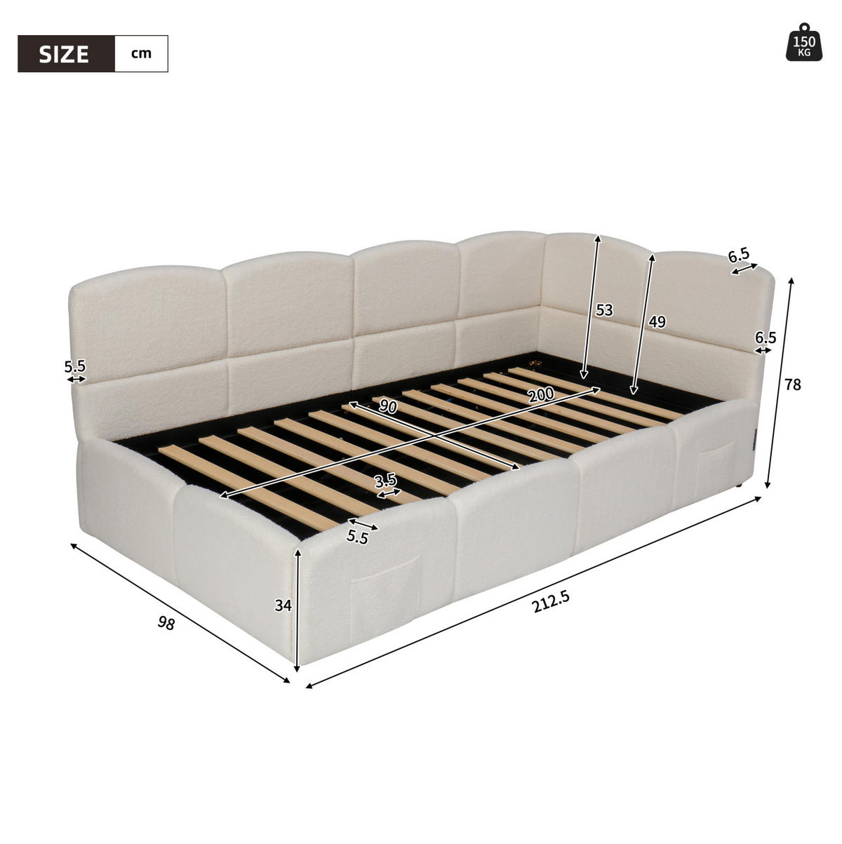 POLSTERBETT Stauraumbett 90/200 cm aus Bouclé mit USB-Anschlüssen Beige - Beige, Textil (90/200cm) - Modenvie