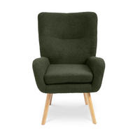 SESSEL Gaïa Moderner skandinavischer aus khakifarbenem Frotteestoff - Akaziefarben/Grün, Holz/Textil (66.5/98/80.5cm) - Sicaan