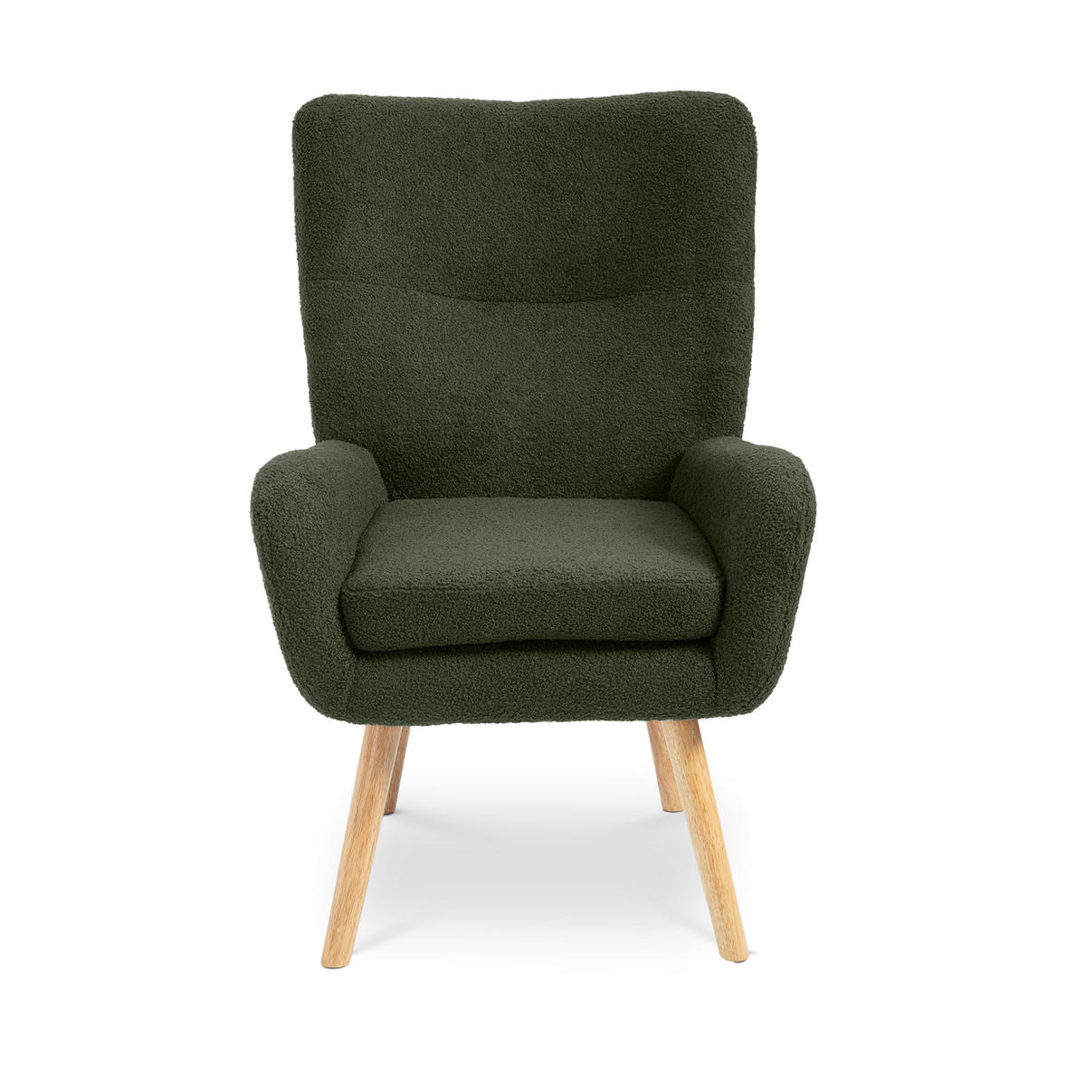 SESSEL Gaïa Moderner skandinavischer aus khakifarbenem Frotteestoff - Akaziefarben/Grün, Holz/Textil (66.5/98/80.5cm) - Sicaan
