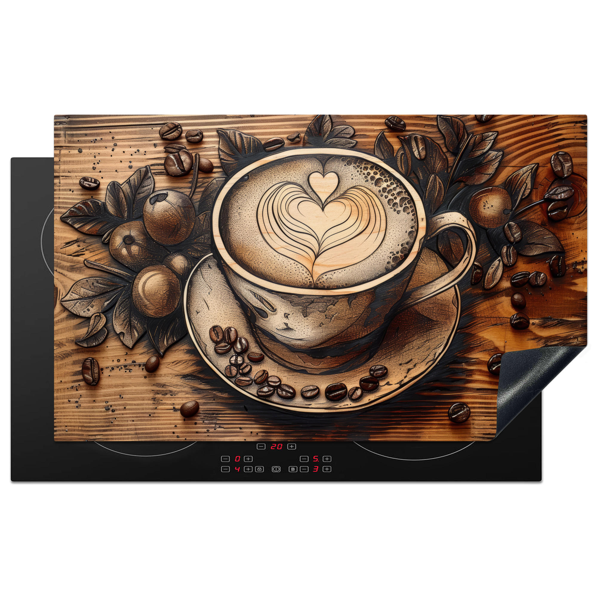 MuchoWow KRYT NA INDUKČNÍ DESKU Káva - Vintage - hnědá - šálek - dřevo 85x52 cm