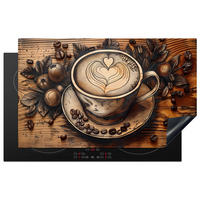 HERDABDECKPLATTE Kaffee - Vintage - Braun - Tasse - Holz 85x52 cm - Cappuccino, Kunststoff (85/0.2/52cm) - MuchoWow