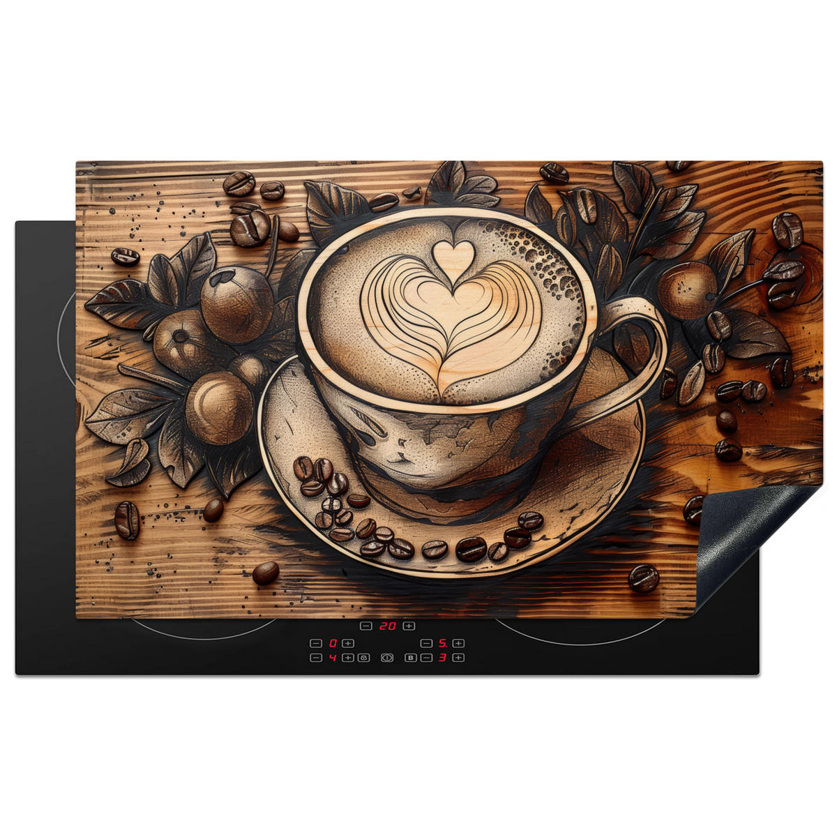 HERDABDECKPLATTE Kaffee - Vintage - Braun - Tasse - Holz 85x52 cm - Cappuccino, Kunststoff (85/0.2/52cm) - MuchoWow