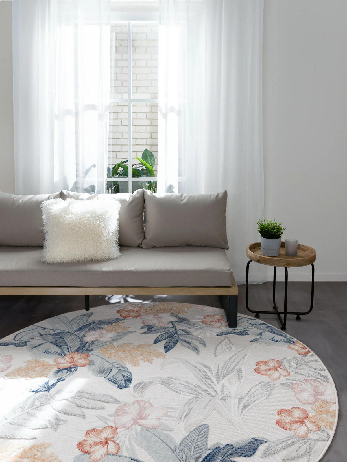 OUTDOORTEPPICH Flora Multicolor ø 320 cm rund - Creme, Kunststoff (320/320cm) - benuta