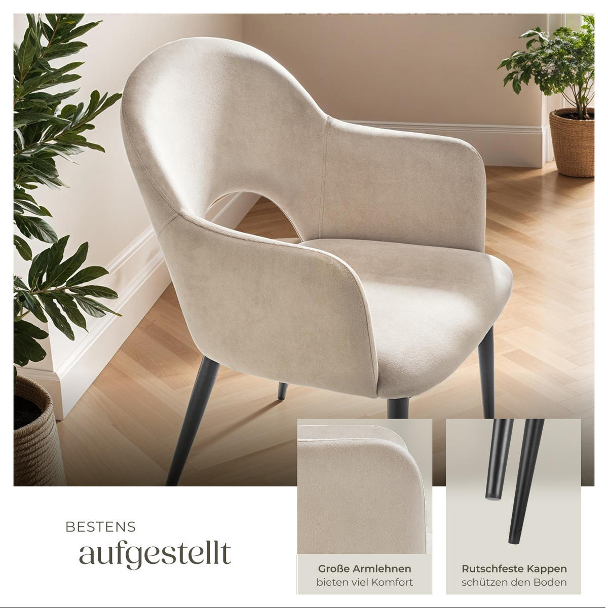 ARMLEHNSTUHL 2er Set Sachel 57 x 61 5 x 87 5 cm creme - Creme, Kunststoff (57/87.5/61.5cm) - tectake
