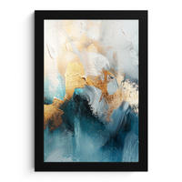 GERAHMTES BILD Abstrakt - Kunst - Gold - Blau 20x30 cm - Petrol, Papier (20/30cm) - MuchoWow
