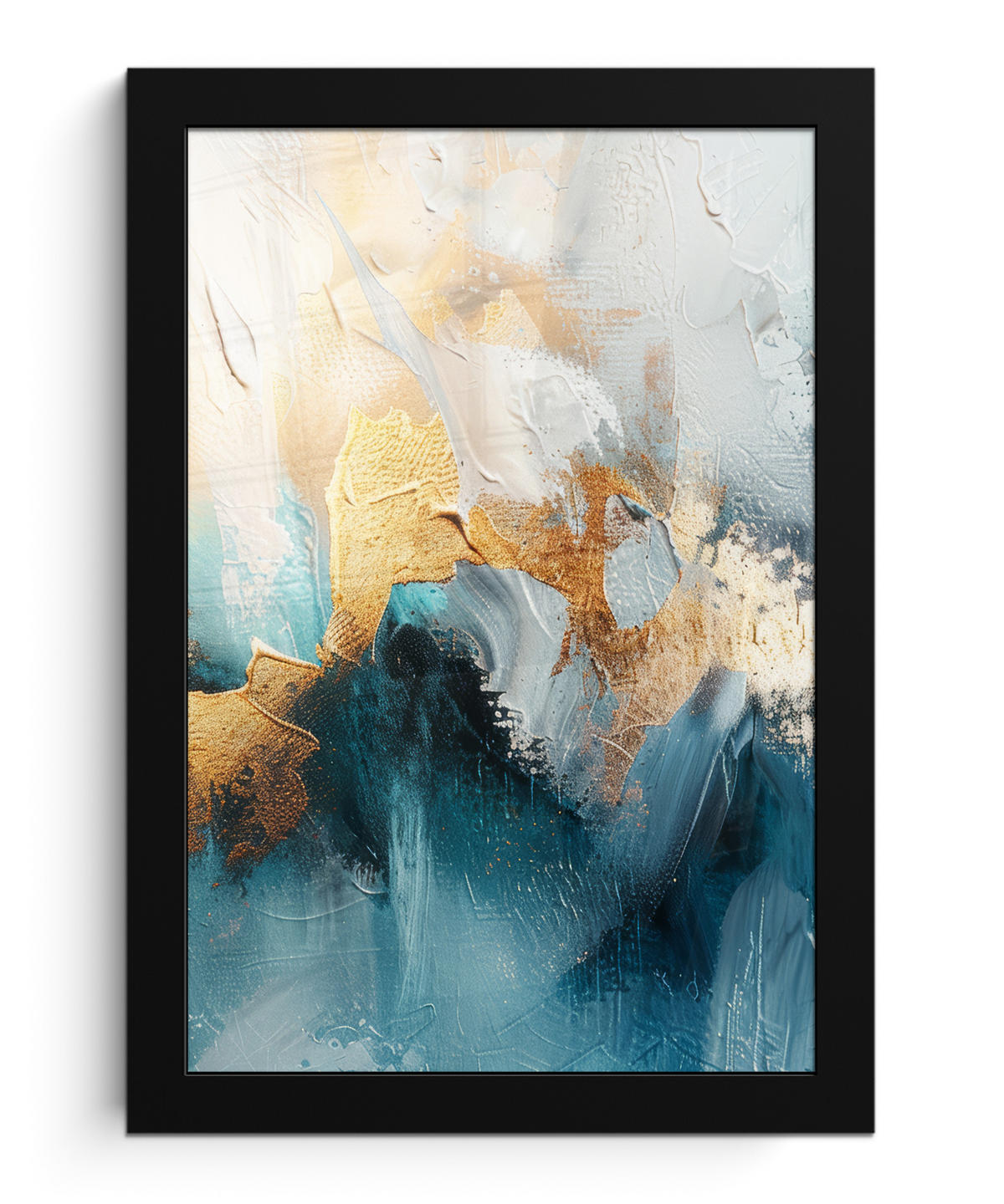 GERAHMTES BILD Abstrakt - Kunst - Gold - Blau 20x30 cm - Petrol, Papier (20/30cm) - MuchoWow