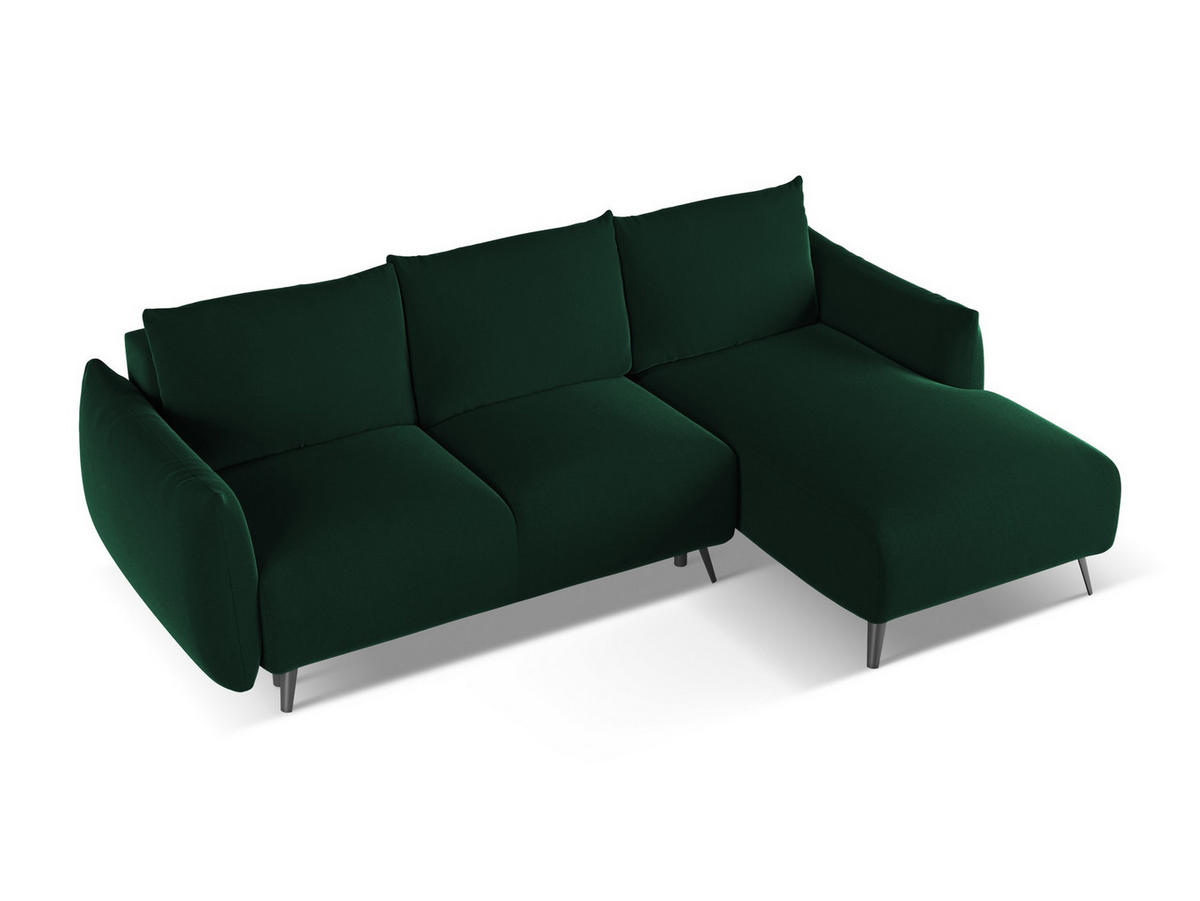 ECKSOFA mit Schlaffunktion Samt Stoff Grün - Dunkelgrün/Schwarz, Textil/Metall (242/162cm) - Makamii