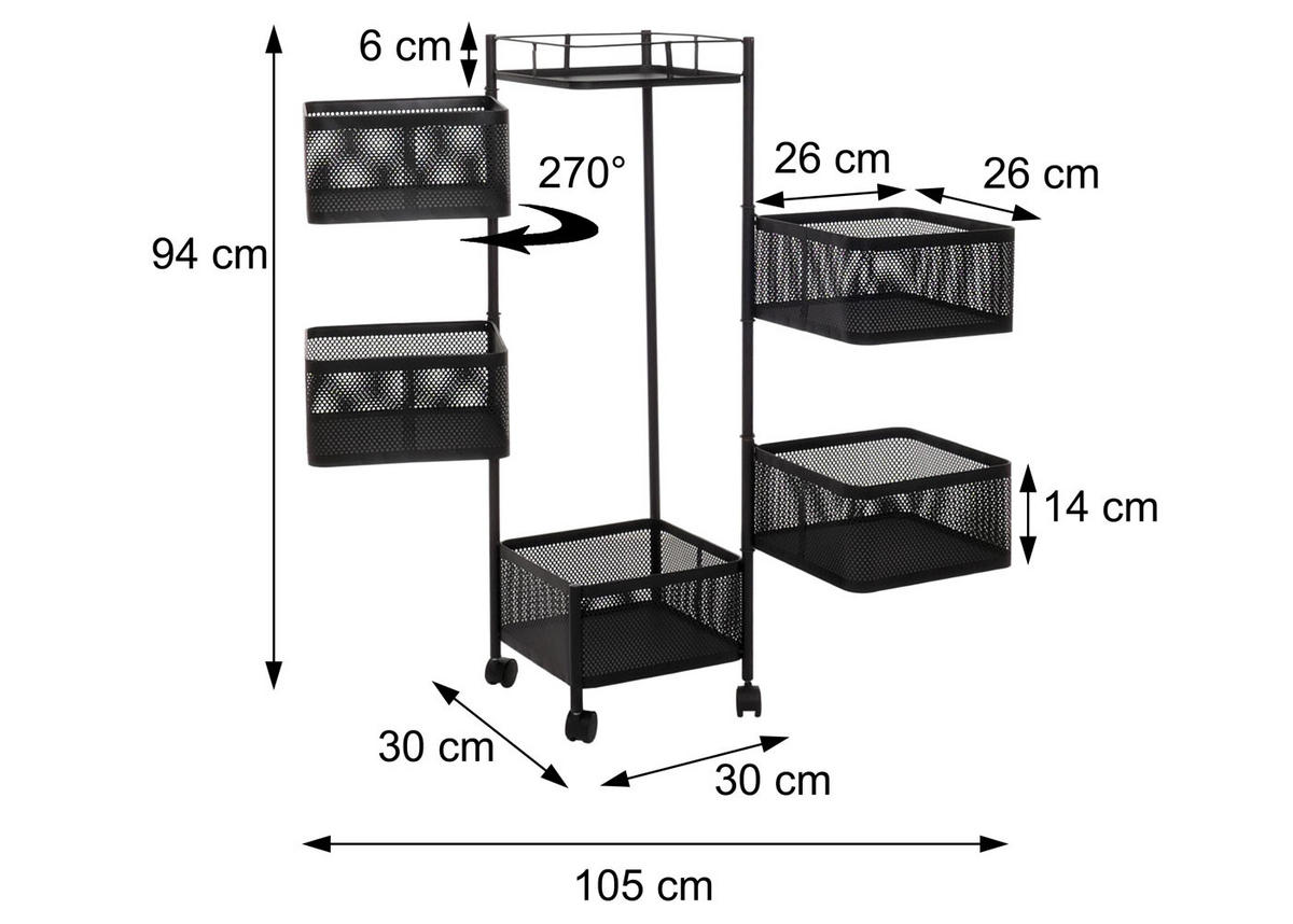 ROLLREGAL Schwarz - Schwarz, Metall (30/94/30cm) - MCW