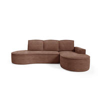 ECKSOFA MOLLY mit Schlaffunktion – Halbrund, freistehend, Liegefläche 140x207 cm, 3 Kissen, Curio-Stoff, 277x157x88 cm, Rechts, Braun - Braun, Holz/Textil (277/157cm) - DomoHome