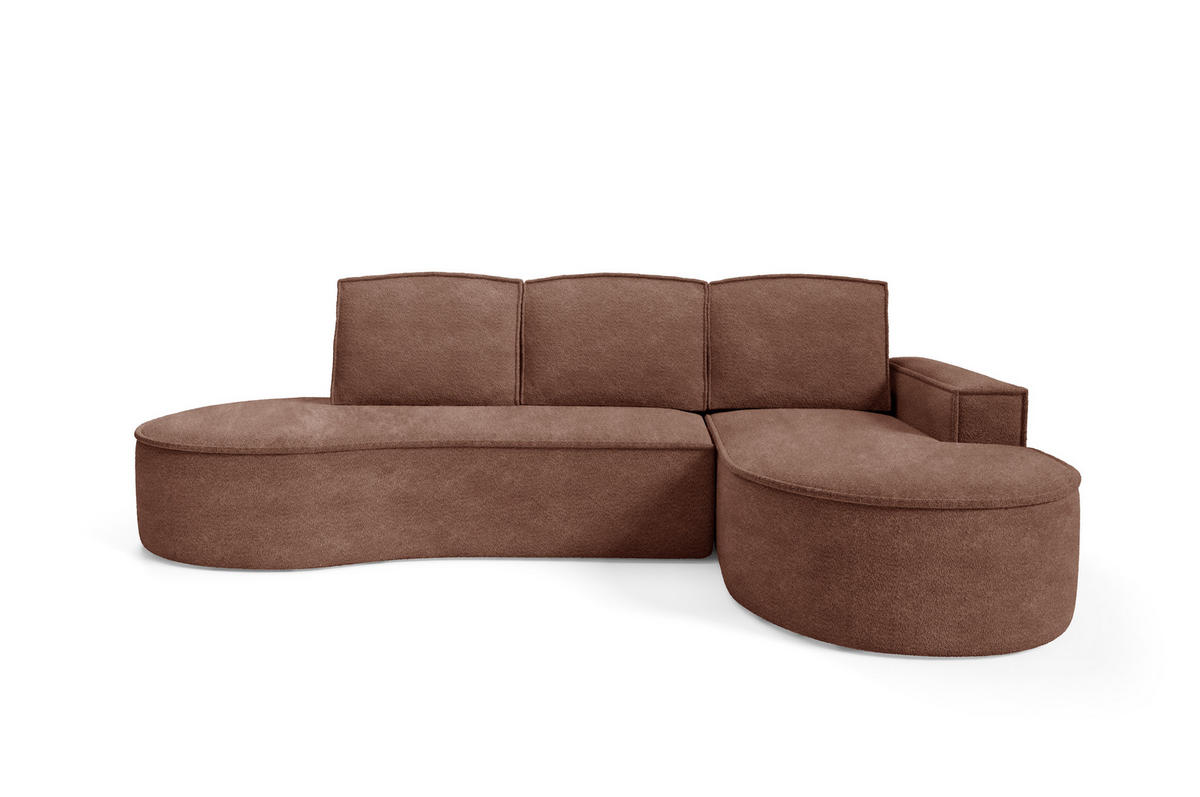 ECKSOFA MOLLY mit Schlaffunktion – Halbrund, freistehend, Liegefläche 140x207 cm, 3 Kissen, Curio-Stoff, 277x157x88 cm, Rechts, Braun - Braun, Holz/Textil (277/157cm) - DomoHome