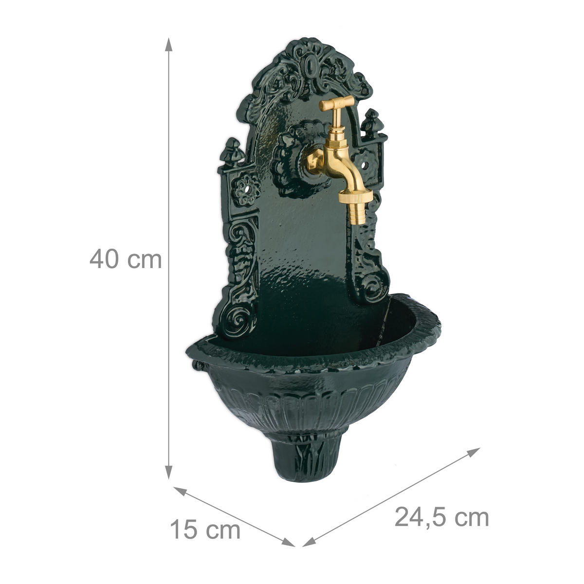 WANDBRUNNEN - Dunkelgrün, Metall (15/24.5/40cm) - Relaxdays