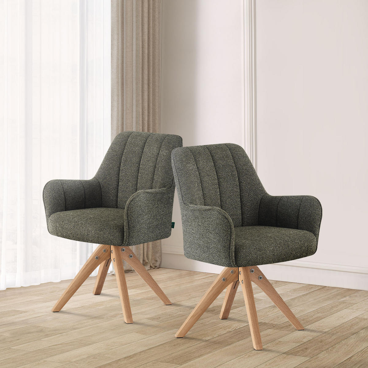 ESSZIMMERSTUHL THOMAS-FINA 2er-Set 360°drehbar - Currygelb/Dunkelgrün, Textil (58/88/62cm) - DUBI Möbel