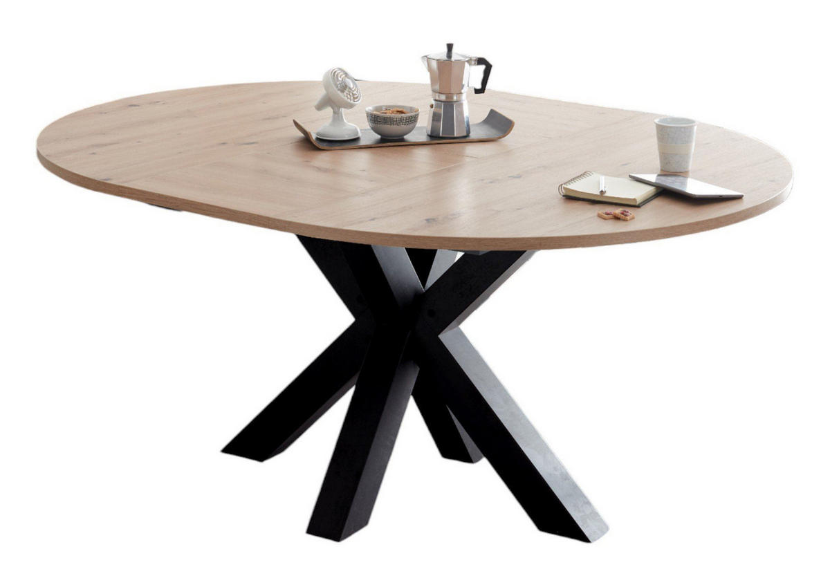 ESSTISCH Rund ausziehbar Edda 9 130 x 130 x 78 Küchentisch Schwarzstahl/Asteiche - Naturfarben, Holz (130/130/78cm) - 58aufmkessel