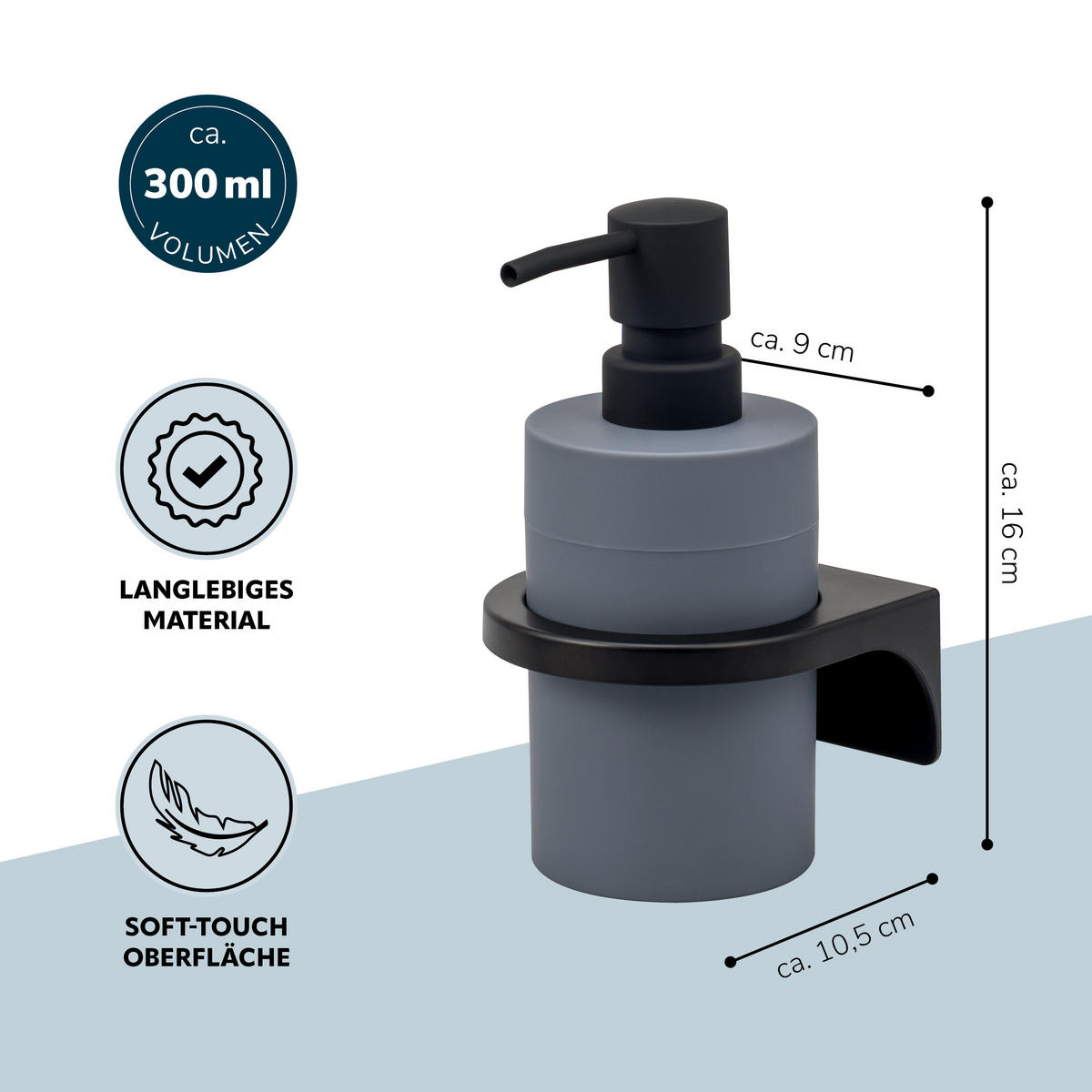 SEIFENSPENDER SAVONA Softtouch, grau, rund - Grau, Kunststoff (9/16/10.5cm) - bremermann
