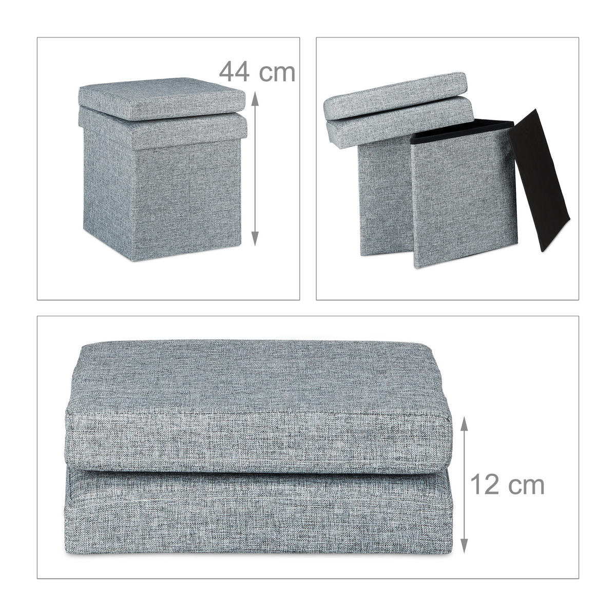FALTBARER Sitzhocker - Grau, Holzwerkstoff/Textil (38/73/38cm) - Relaxdays