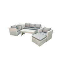 GARTENSET mit 3-SITZER SOFA,COUCHTISCH Polyrattan Hellgrau-Mix 6-Sitzer - Hellgrau/Grau, Glas/Kunststoff - Fimous